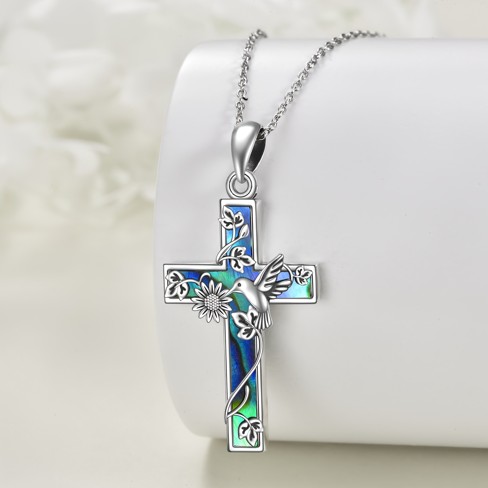 YFN Sunflower Cross Necklace, S925 Sterling Silver Pendant